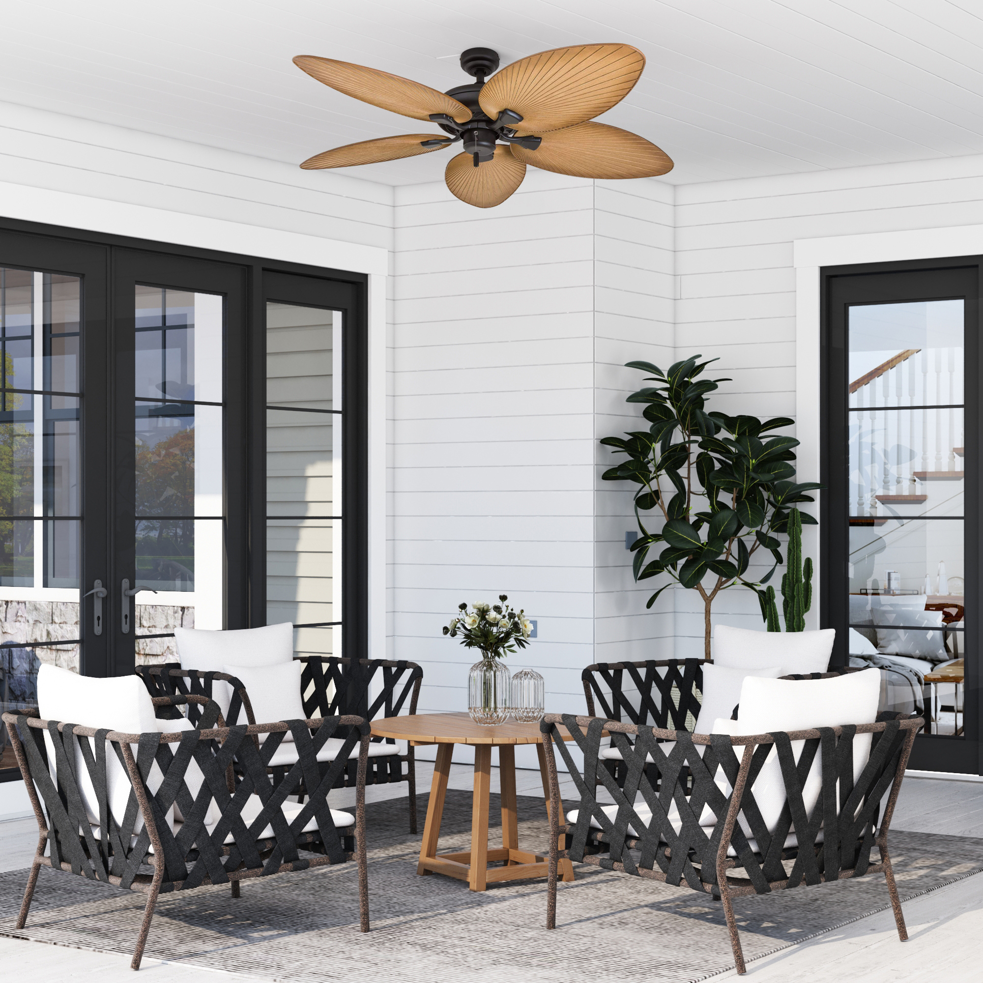Honeywell Palm Island 52 Inch Indoor Outdoor Ceiling Fan w/Leaf Blades, (Used)