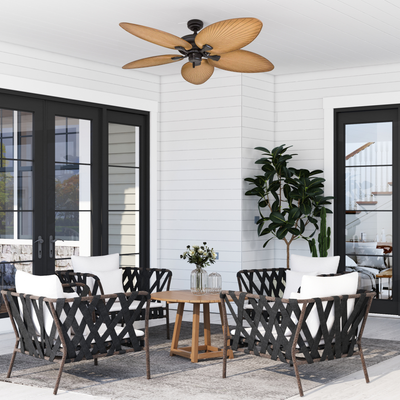 Honeywell Palm Island 52 Inch Indoor Outdoor Ceiling Fan w/Leaf Blades, (Used)