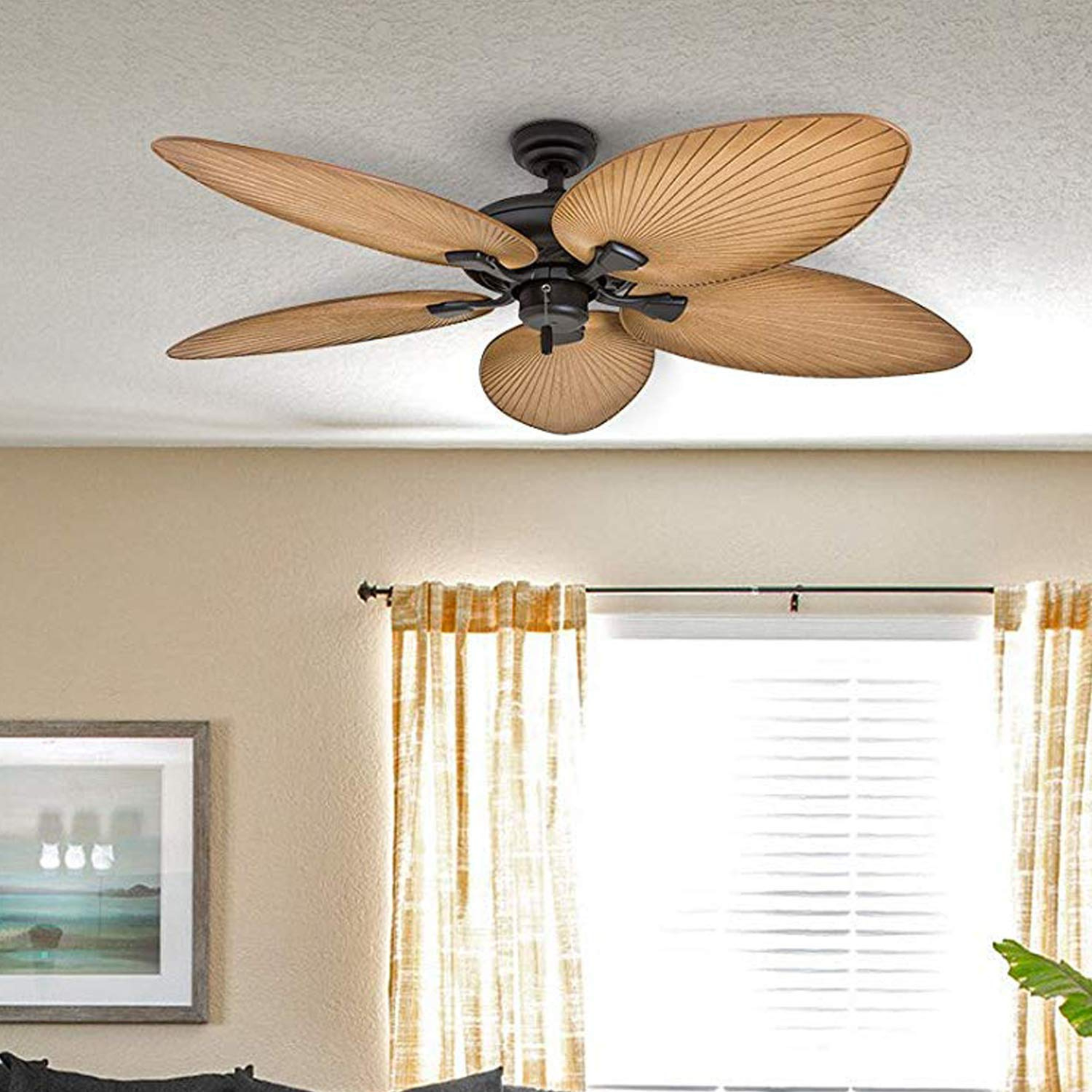 Honeywell Palm Island 52 Inch Indoor Outdoor Ceiling Fan w/Leaf Blades, (Used)
