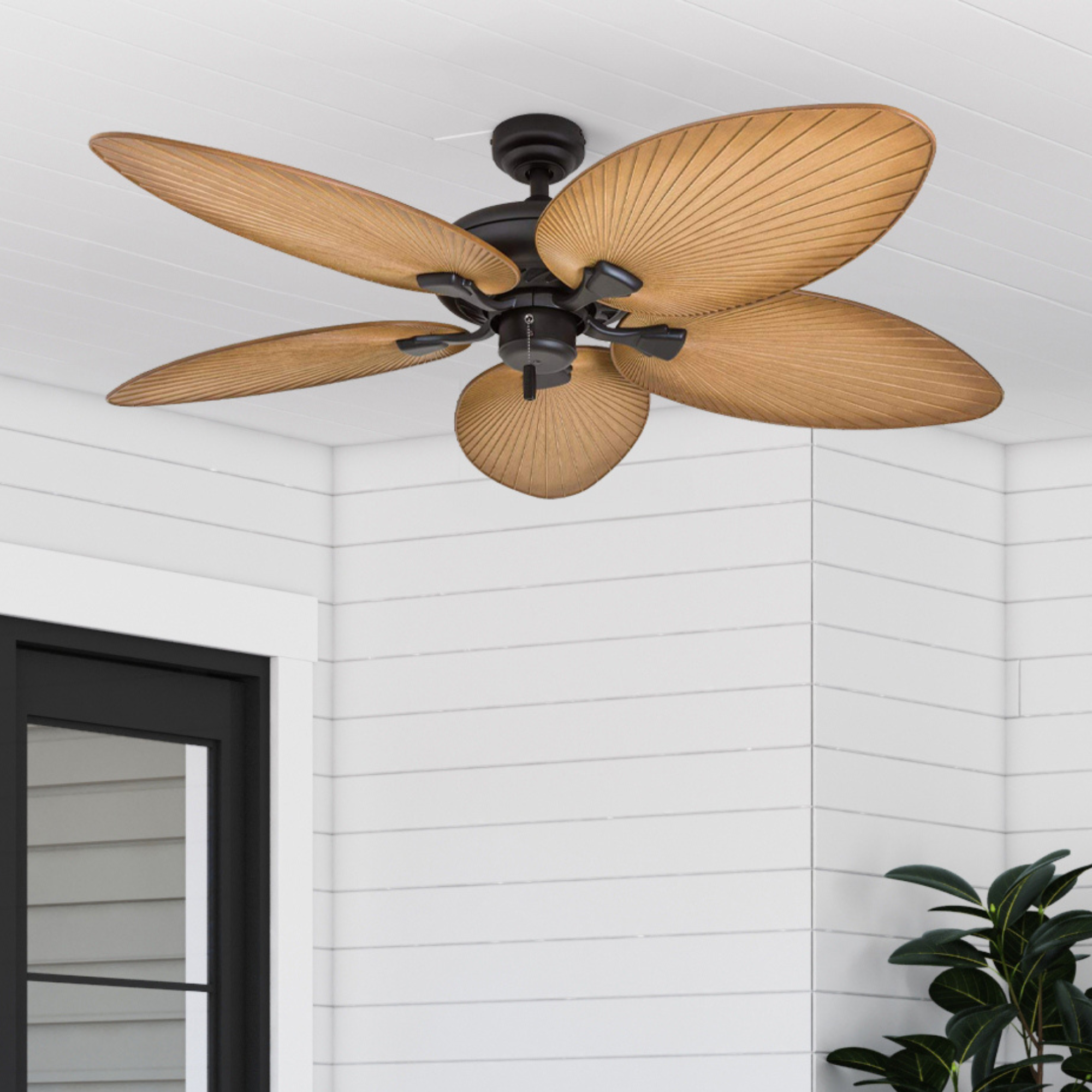 Honeywell Palm Island 52 Inch Indoor Outdoor Ceiling Fan w/Leaf Blades, (Used)