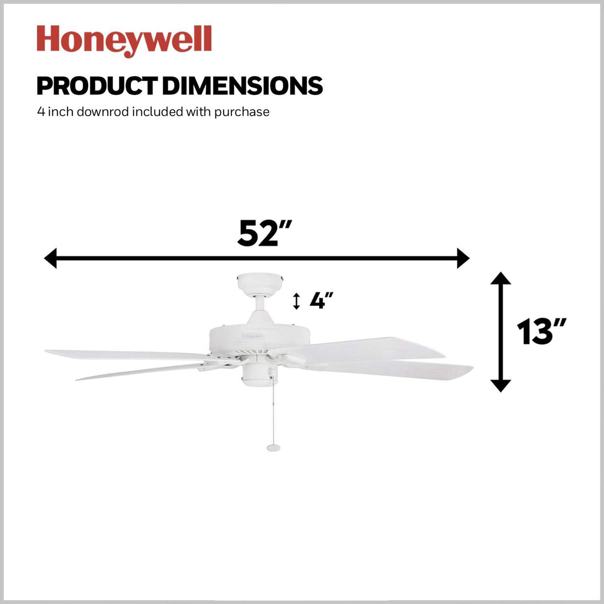 Honeywell Belmar 52-Inch Outdoor Ceiling Fan, Pull Chain, Tri-Mount, (Open Box)
