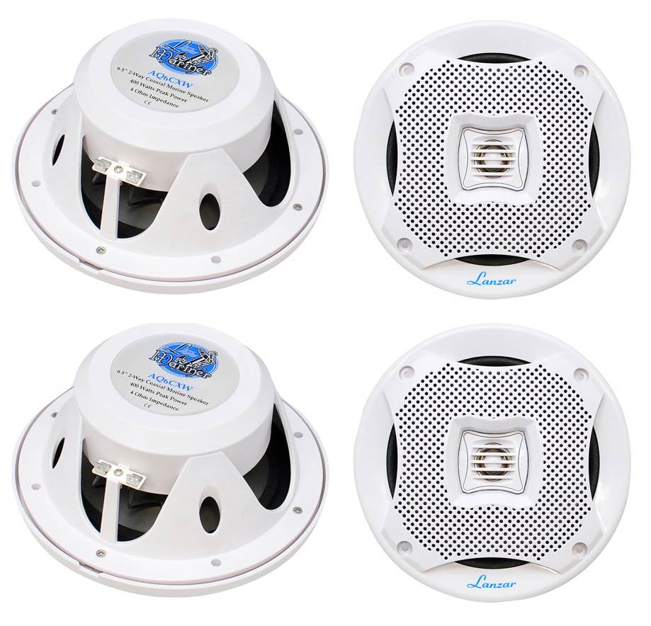 4) NEW LANZAR AQ6CXW 6.5" 400W 2-Way Marine/Boat Audio Stereo Speakers White