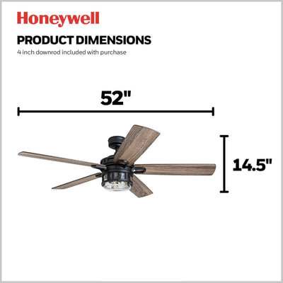 Honeywell Bonterra 52 Inch Ceiling Fan with LED Light & Remote,Black (For Parts) - VMInnovations