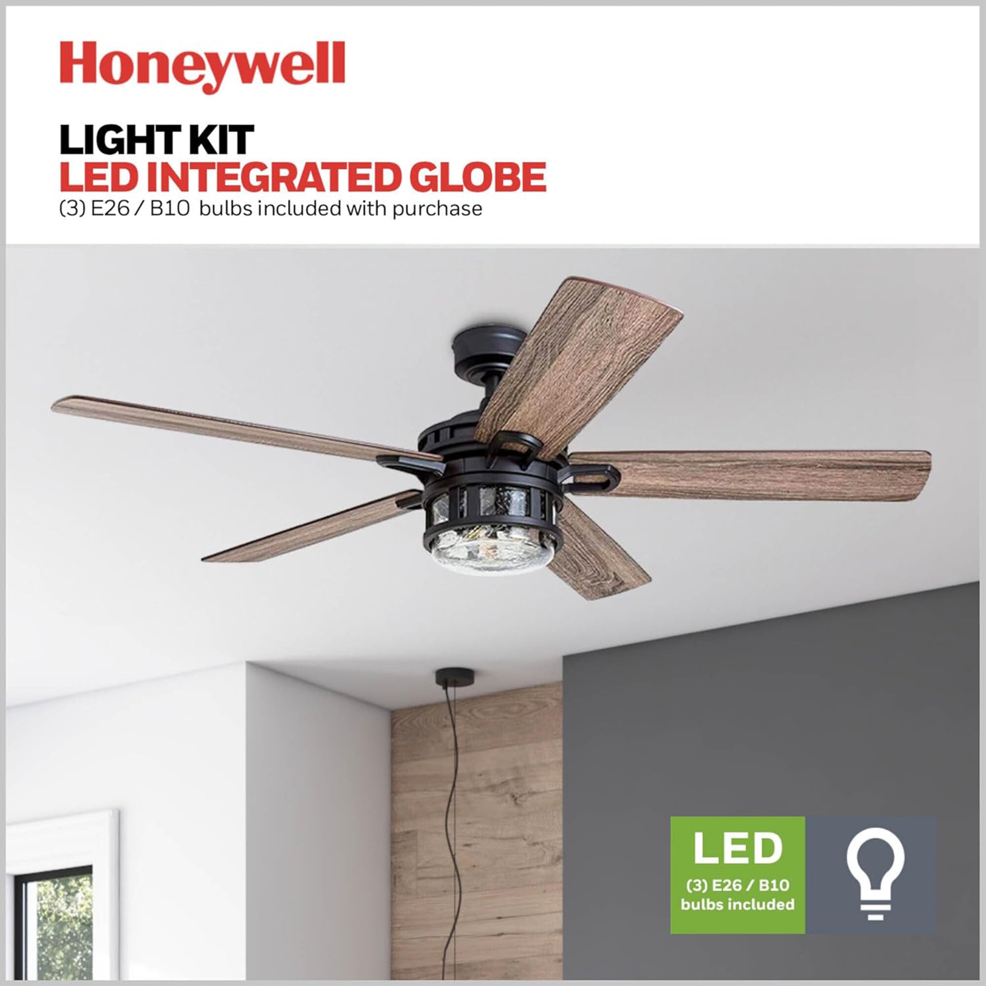 Honeywell Bonterra 52 Inch Ceiling Fan with LED Light & Remote, Matte Blk (Used)
