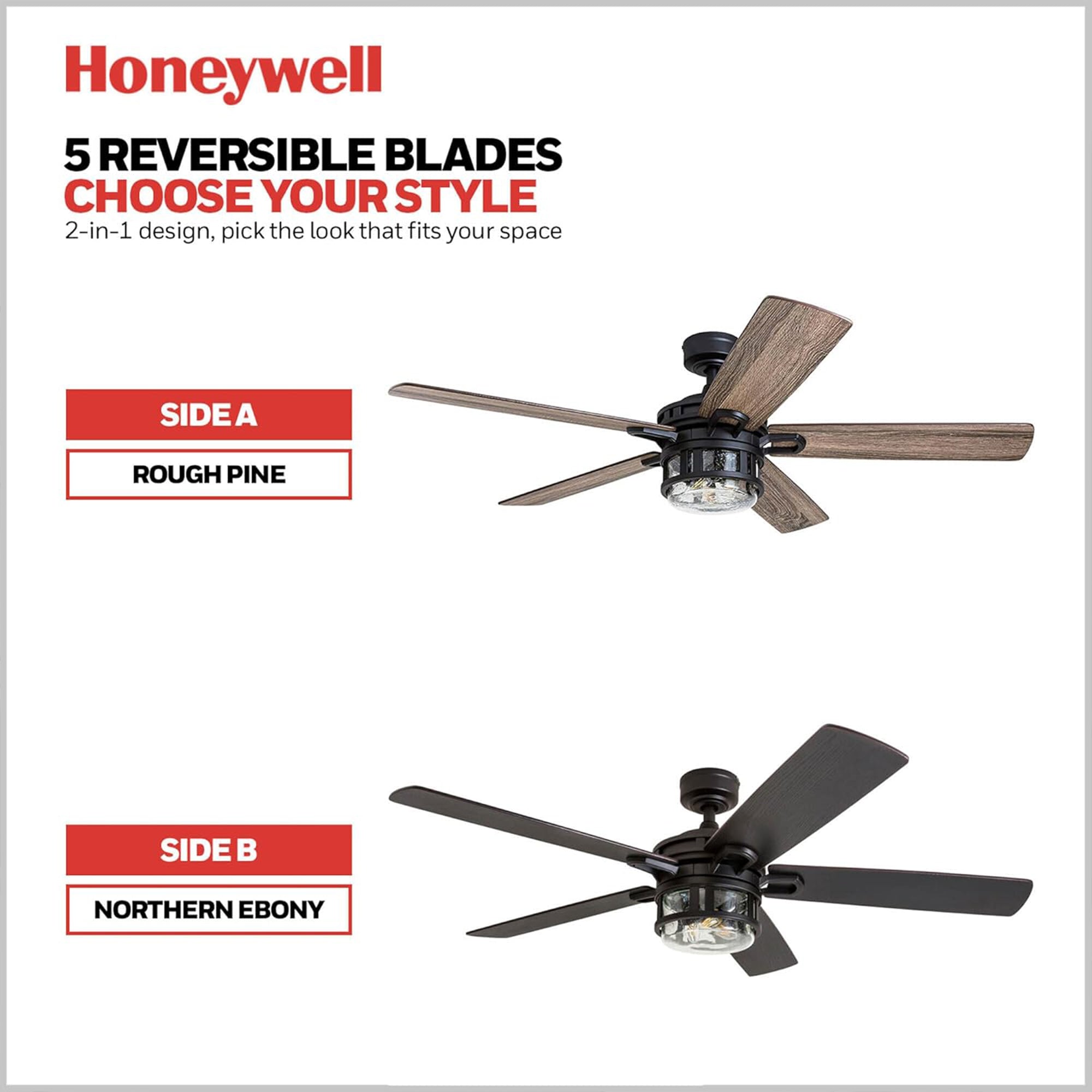 Honeywell Bonterra 52 Inch Ceiling Fan with LED Light & Remote, Matte Blk (Used)