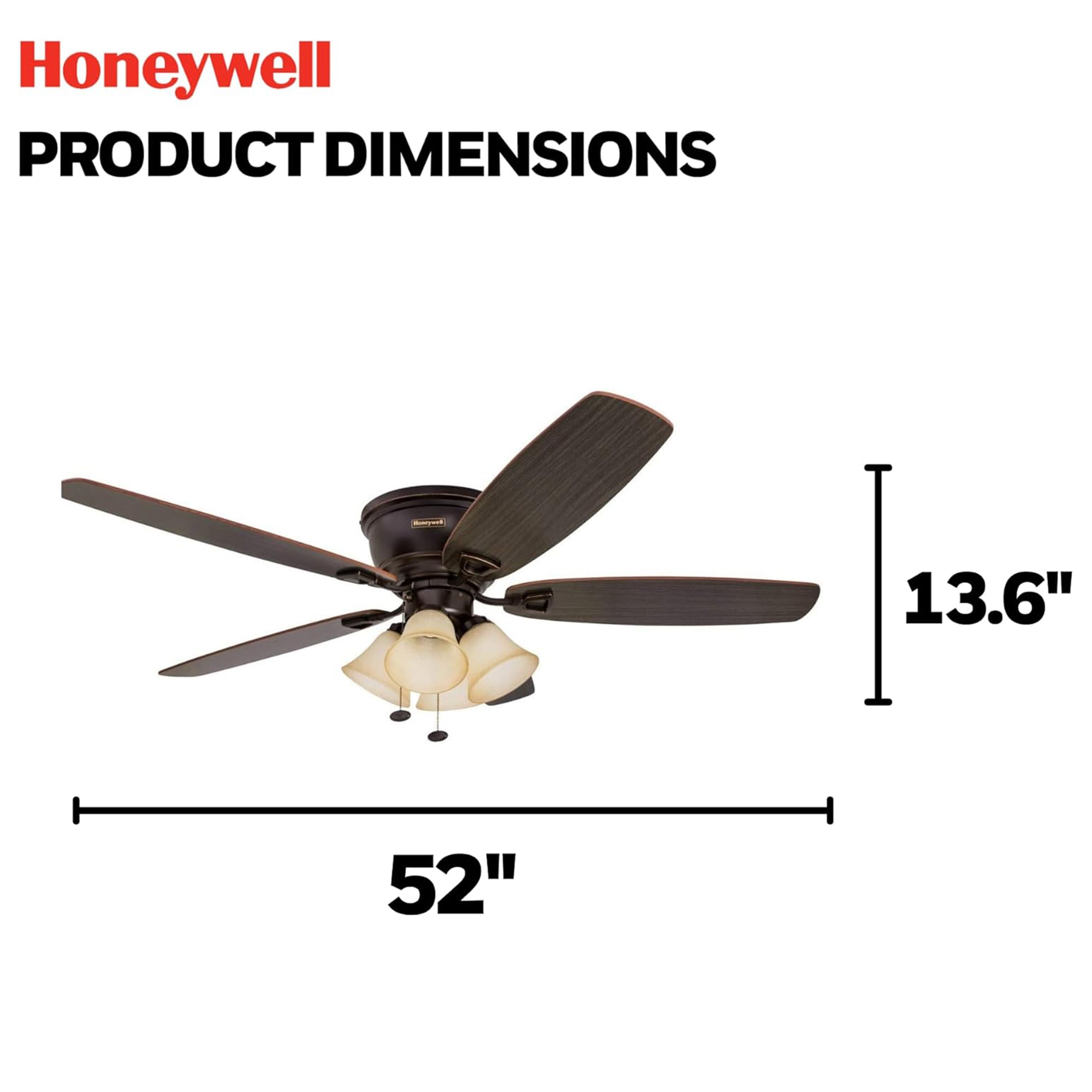 Honeywell Glen Alden 52" Indoor Ceiling Fan w/ Arm Light Kit, (Open Box)