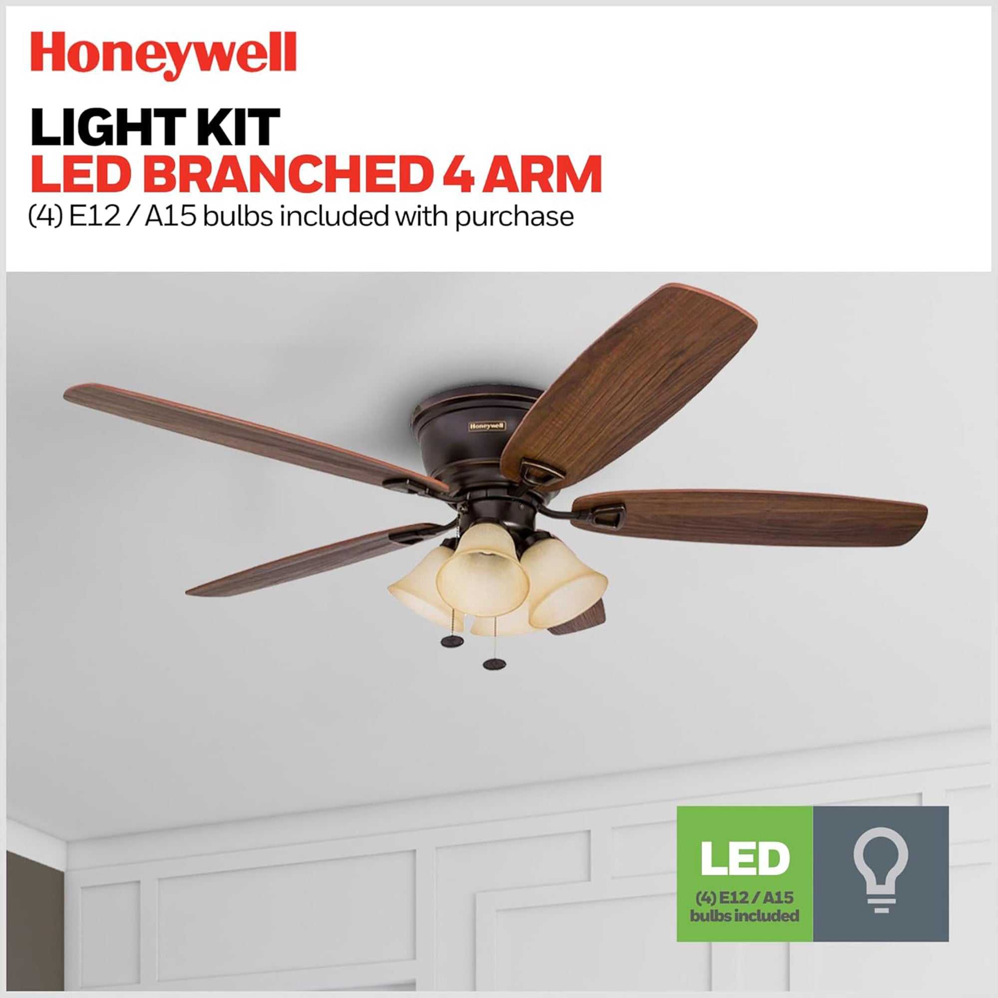 Honeywell Glen Alden 52" Indoor Ceiling Fan w/ Arm Light Kit, (Open Box)