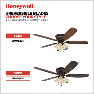 Honeywell Glen Alden 52" Indoor Ceiling Fan w/ Arm Light Kit, (Open Box)