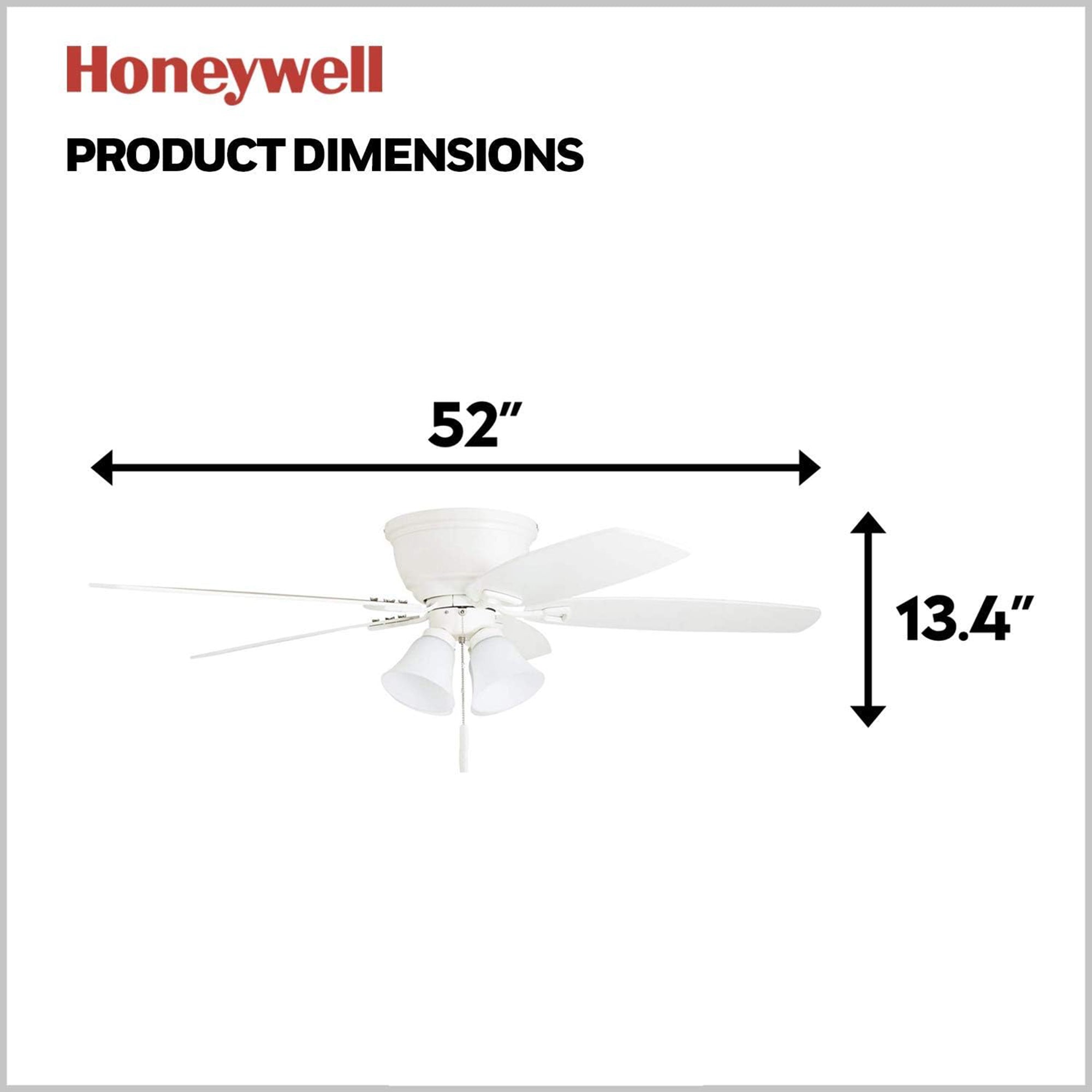 Honeywell Glen Alden 52 Inch Indoor Ceiling Fan with 4 Lights, Reversible, White - VMInnovations