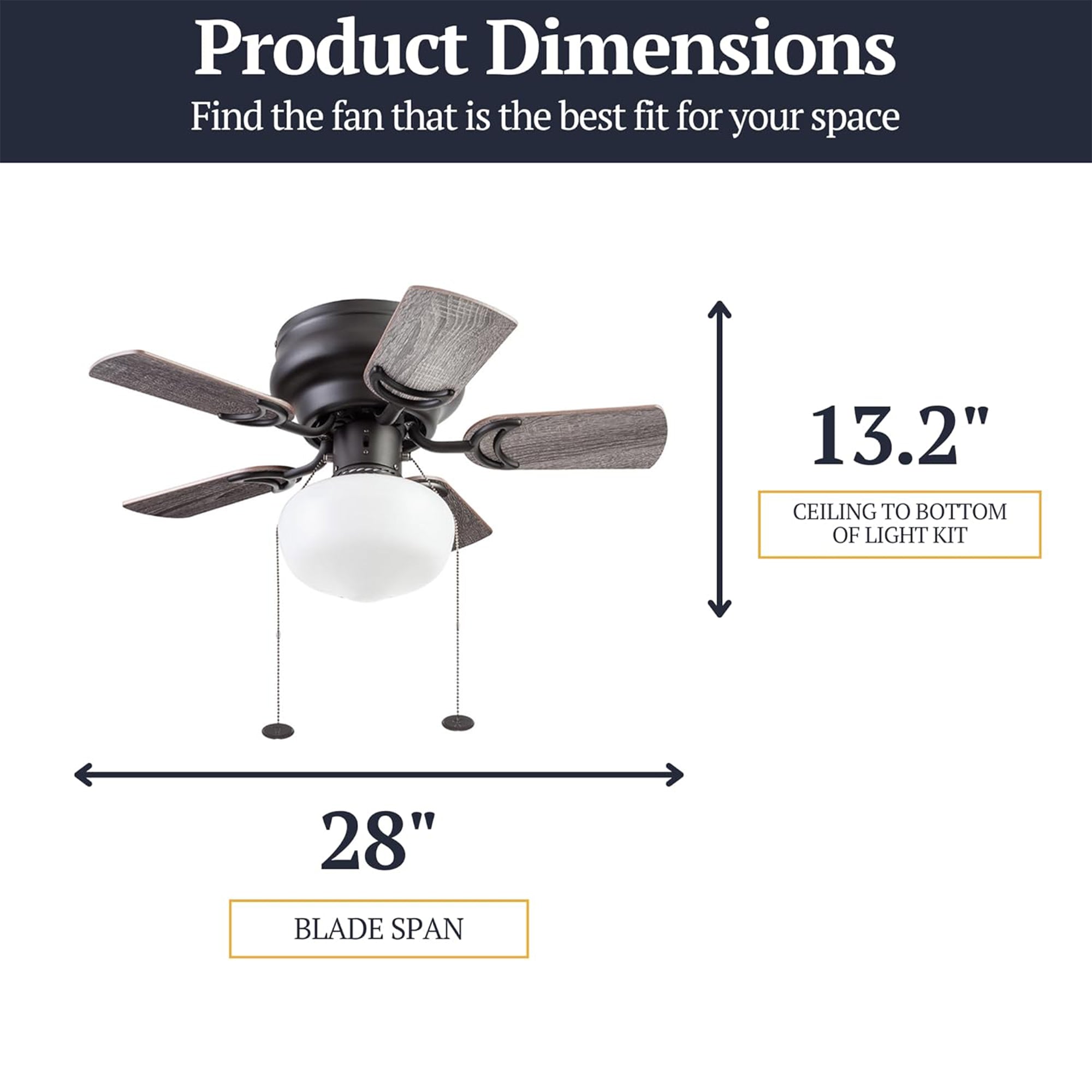 Prominence Home Hero 28in Flush Mount LED Ceiling Fan w/Light, Bronze (Open Box) - VMInnovations