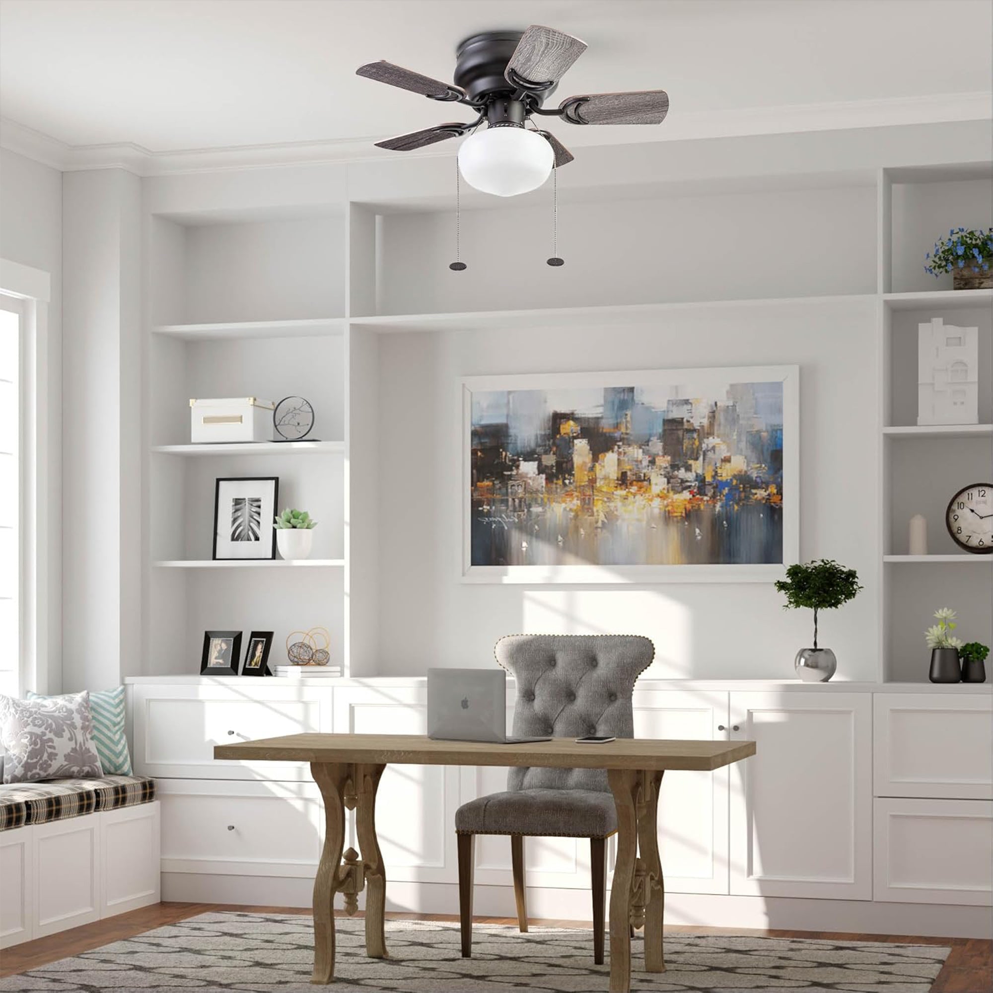 Prominence Home Hero 28in Flush Mount LED Ceiling Fan w/Light, Bronze (Open Box) - VMInnovations