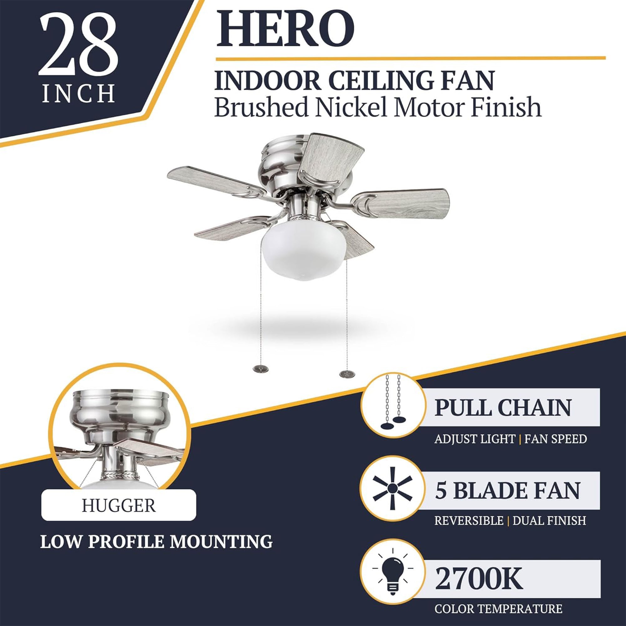Prominence Home Hero 28 In Flush Mount LED Ceiling Fan Brushed Nickel (Open Box)