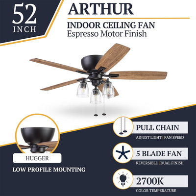 Prominence Home Arthur 52 Inch Flush Mount LED Ceiling Fan with Light(Open Box) - VMInnovations