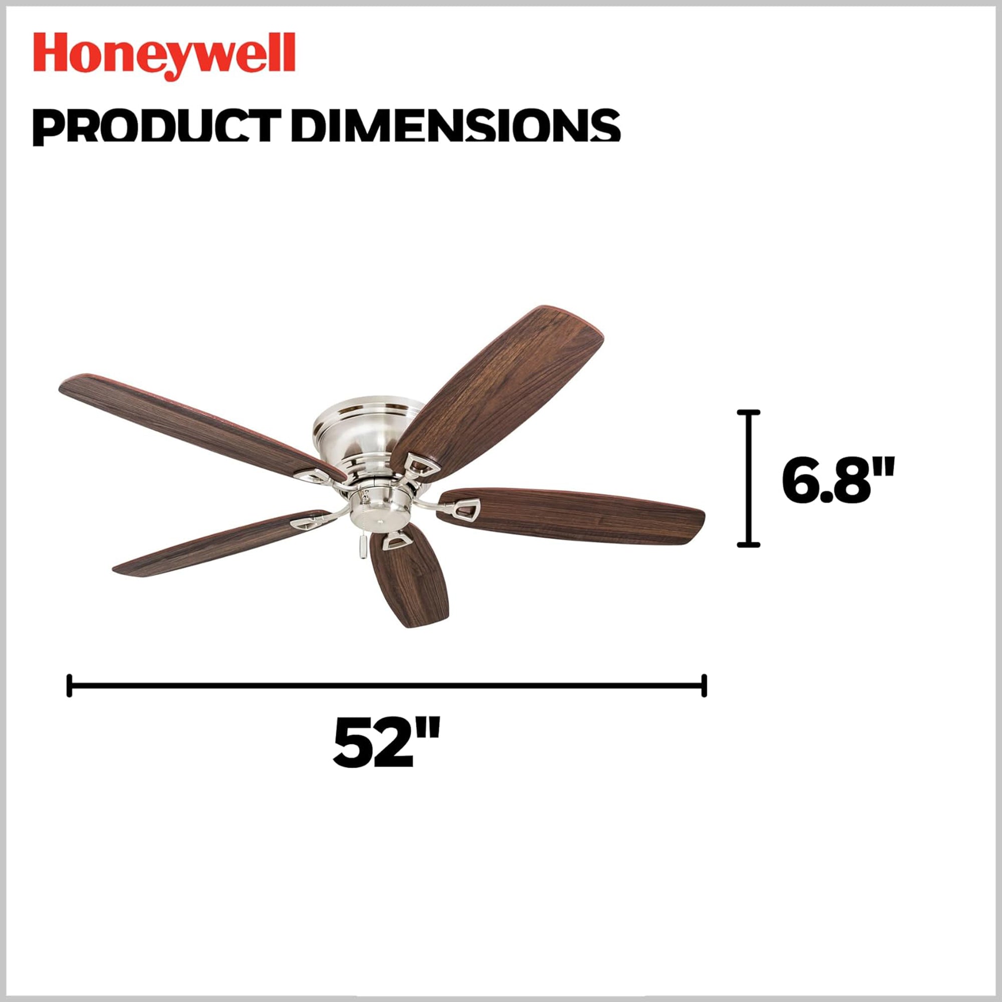 Honeywell Glen Alden 52 Inch Indoor Ceiling Fan with No Light, (Open Box)