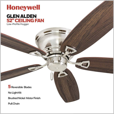 Honeywell Glen Alden 52 Inch Indoor Ceiling Fan with No Light, (Open Box)