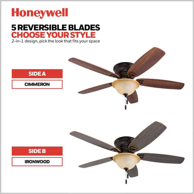 Honeywell Glen Alden 52" Indoor Ceiling Fan with Bowl Light, Pull Chain (Used)