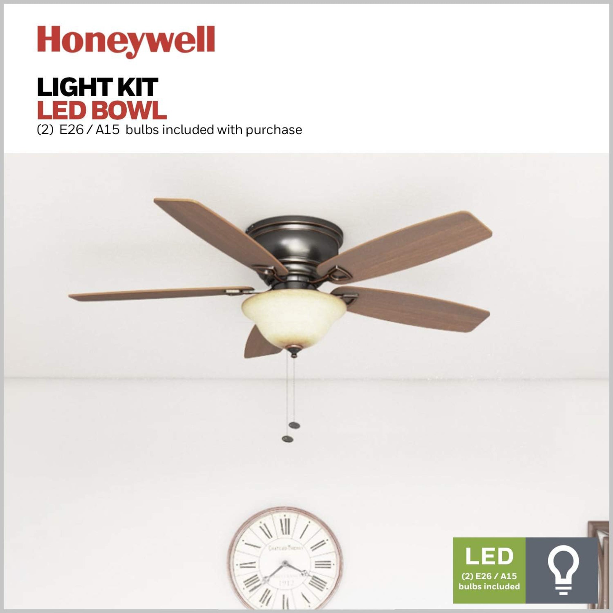 Honeywell Glen Alden 52" Indoor Ceiling Fan with Bowl Light, Pull Chain (Used)
