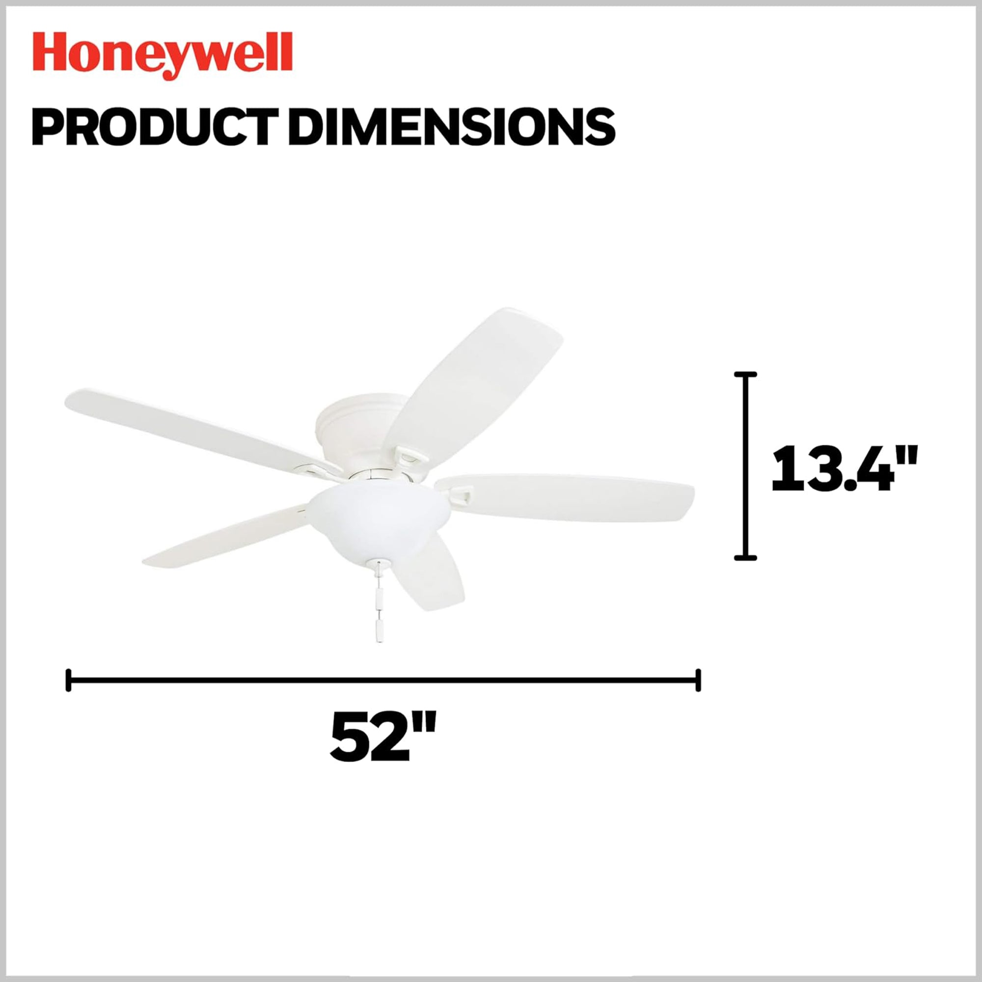 Honeywell Glen Alden 52" Indoor Ceiling Fan with Bowl Light, Pull Chain, White - VMInnovations