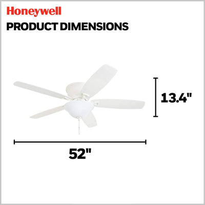 Honeywell Glen Alden 52" Indoor Ceiling Fan with Bowl Light, Pull Chain, White - VMInnovations