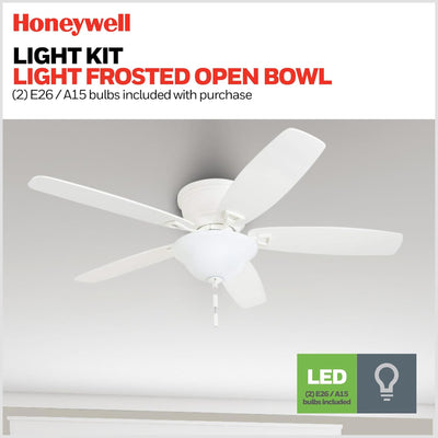 Honeywell Glen Alden 52" Indoor Ceiling Fan with Bowl Light, Pull Chain, White - VMInnovations