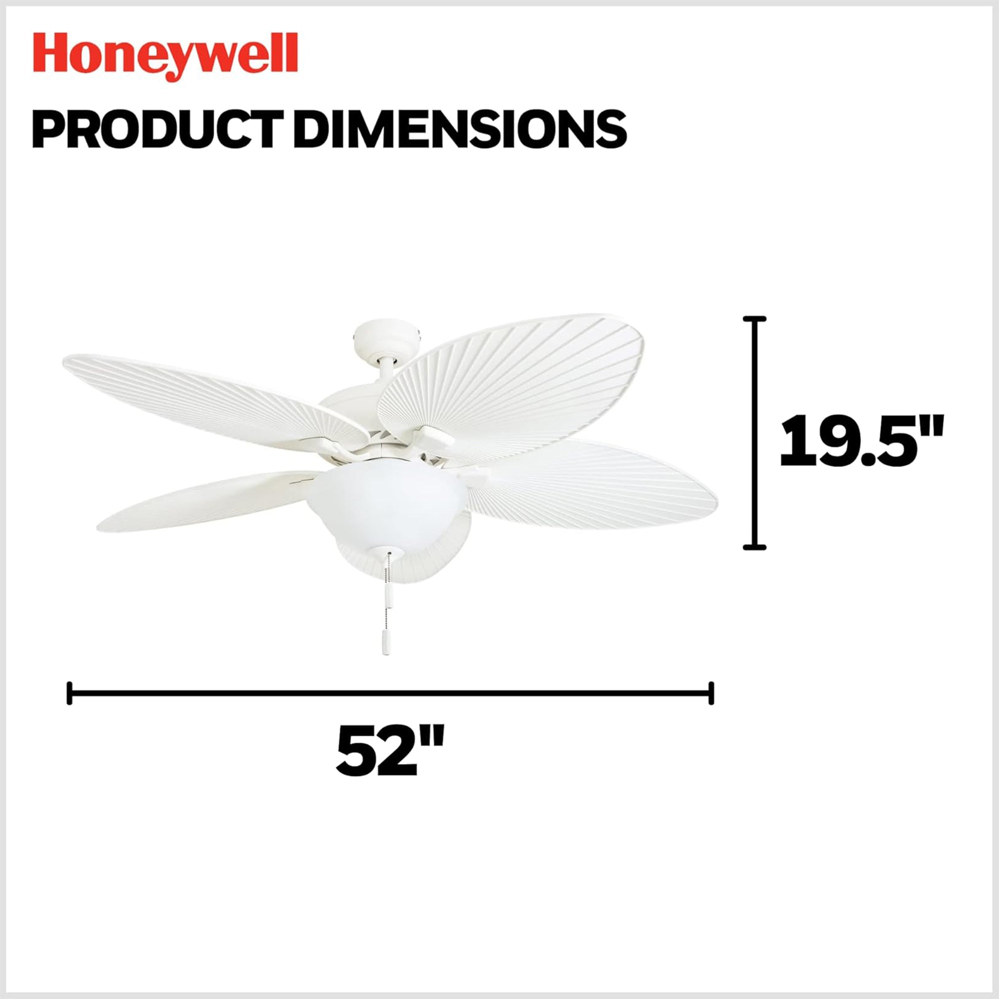 Honeywell Palm Island 52" Tropical Ceiling Fan with Pull Chain, LED Light, White - VMInnovations