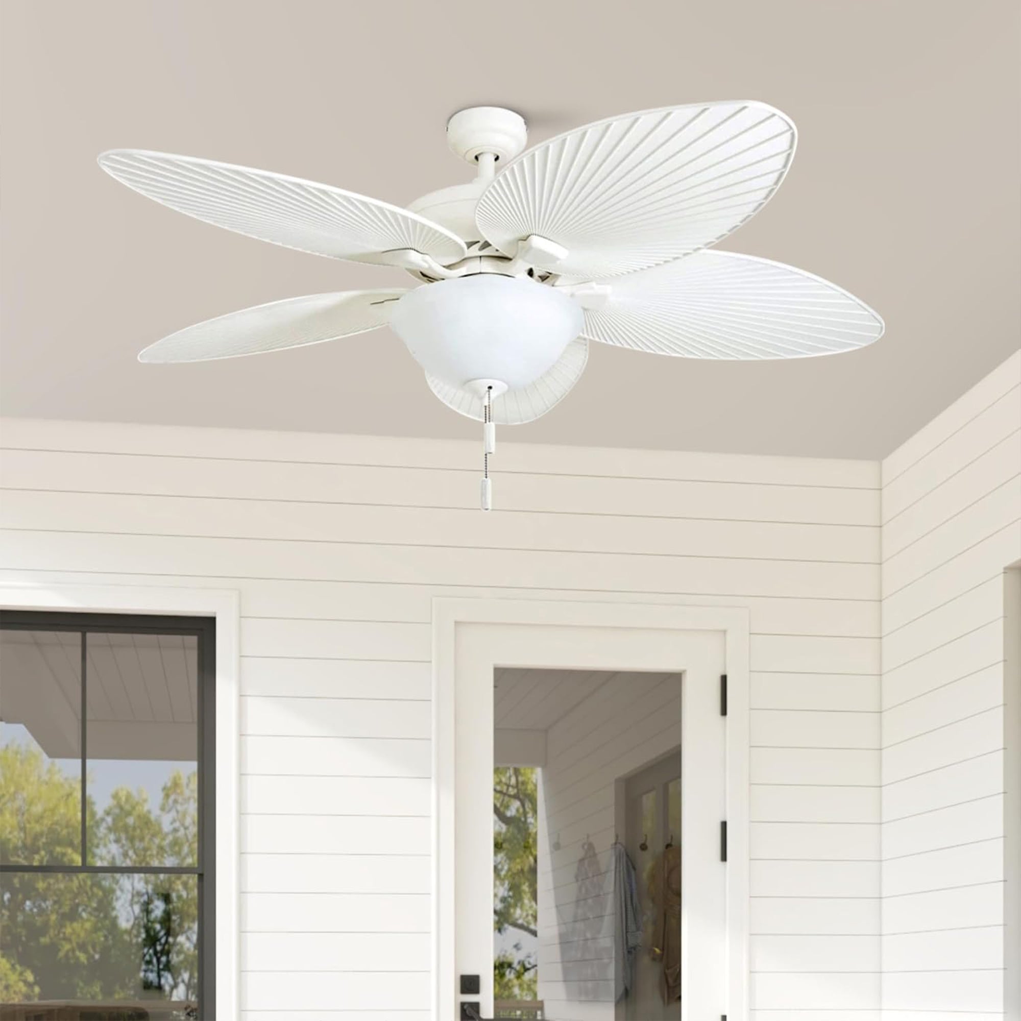Honeywell Palm Island 52" Tropical Ceiling Fan with Pull Chain, LED Light, White - VMInnovations