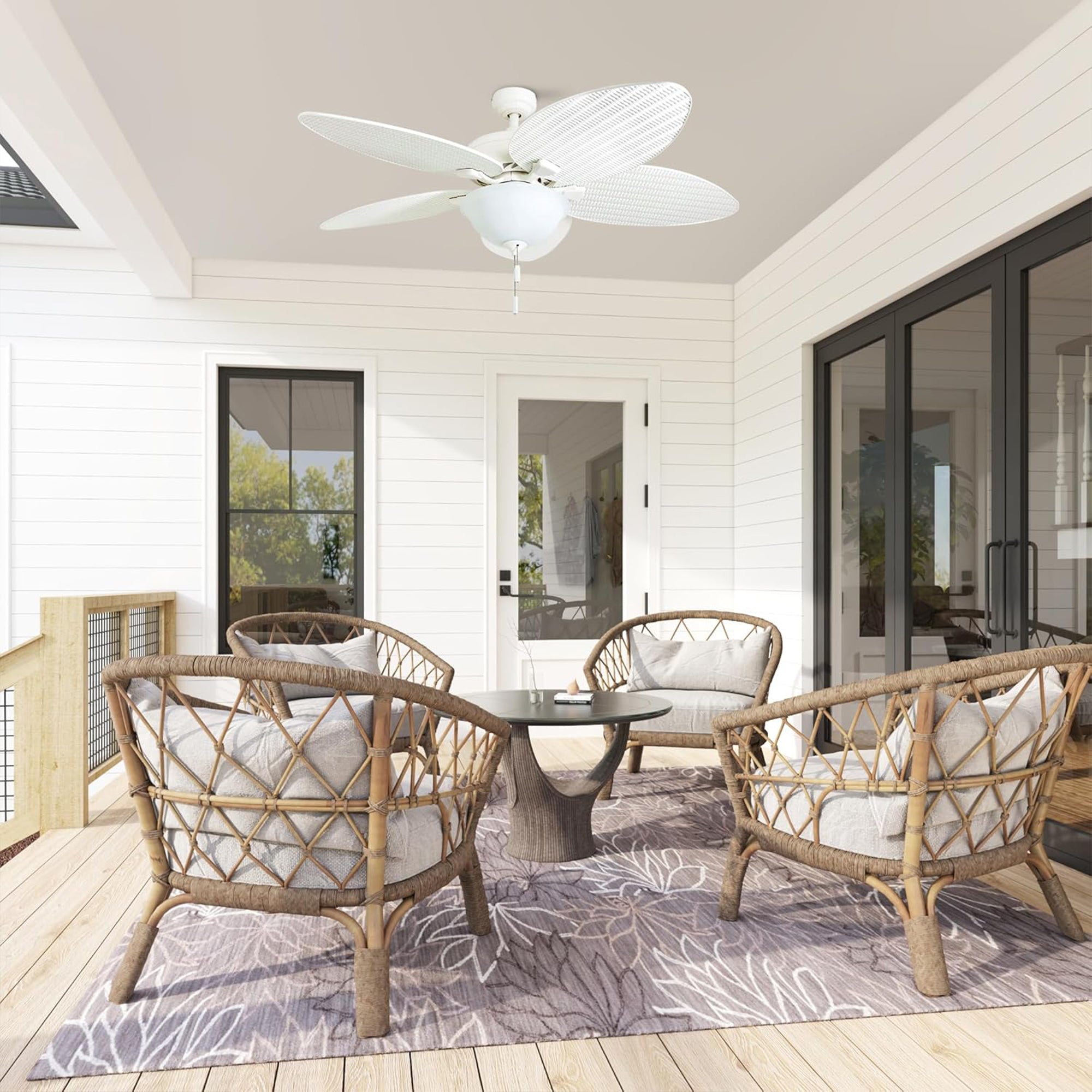 Honeywell Palm Island 52" Tropical Ceiling Fan with Pull Chain, LED Light, White - VMInnovations