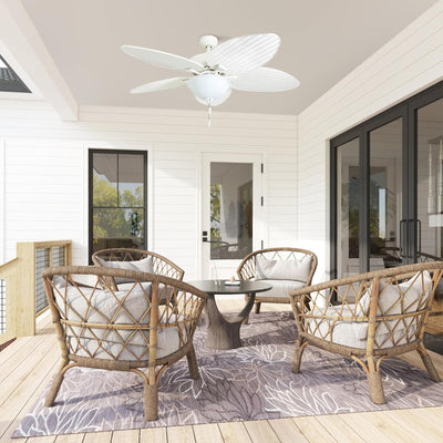 Honeywell Palm Island 52" Tropical Ceiling Fan with Pull Chain, LED Light, White - VMInnovations