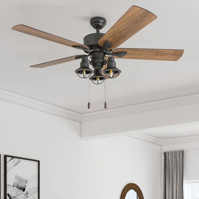 Prominence Home Sivan Farmhouse LED Ceiling Fan, Light & Pull Chain, 52", Bronze - VMInnovations