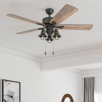 Prominence Home Sivan Farmhouse LED Ceiling Fan, Light & Pull Chain, 52", Bronze - VMInnovations
