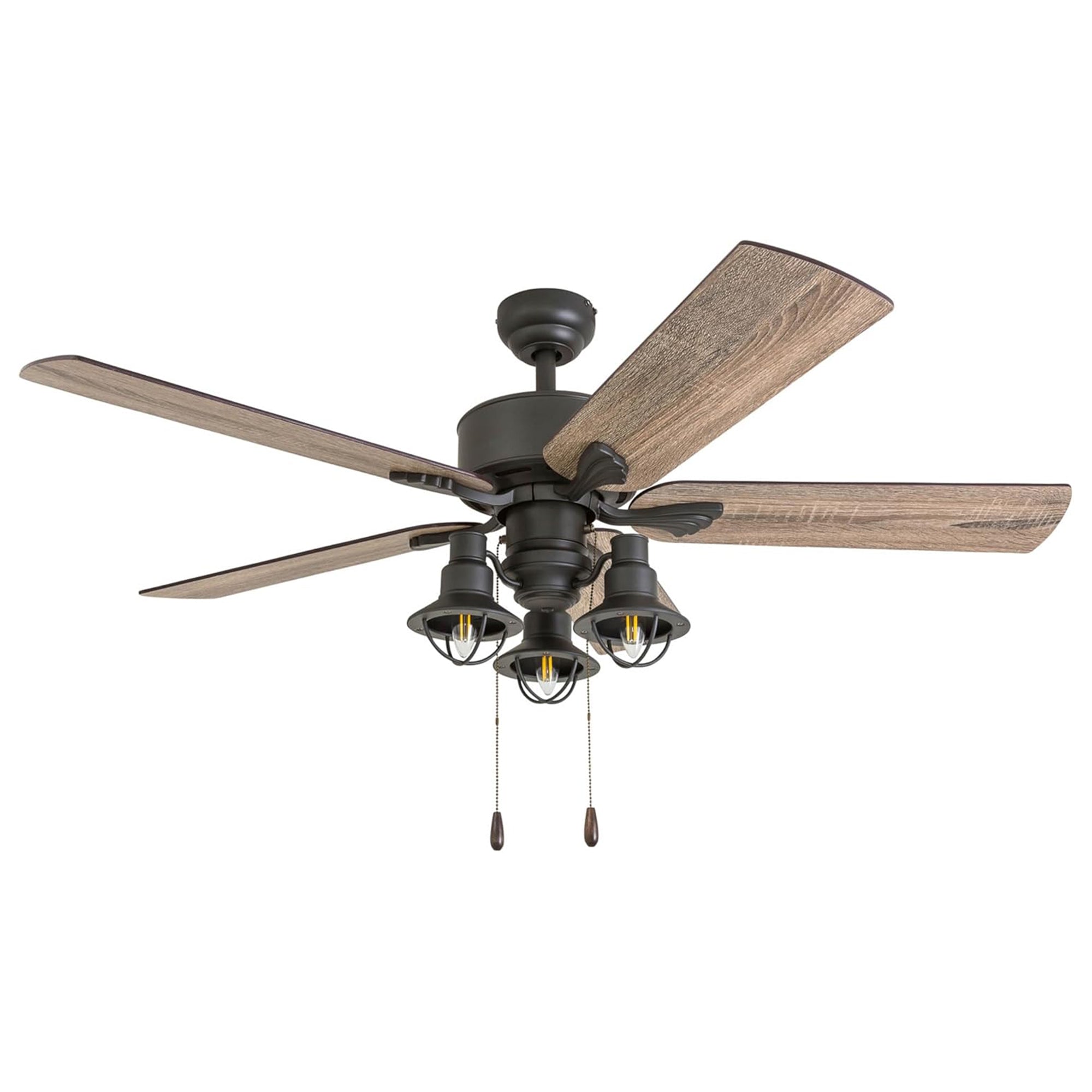 Prominence Home Sivan Farmhouse LED Ceiling Fan, Light & Pull Chain, 52", Bronze - VMInnovations
