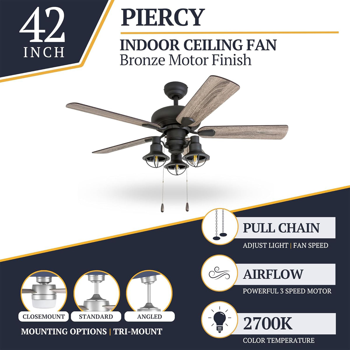 Prominence Home Piercy Farmhouse LED Ceiling Fan with Light and Remote, 42" (Open Box)
