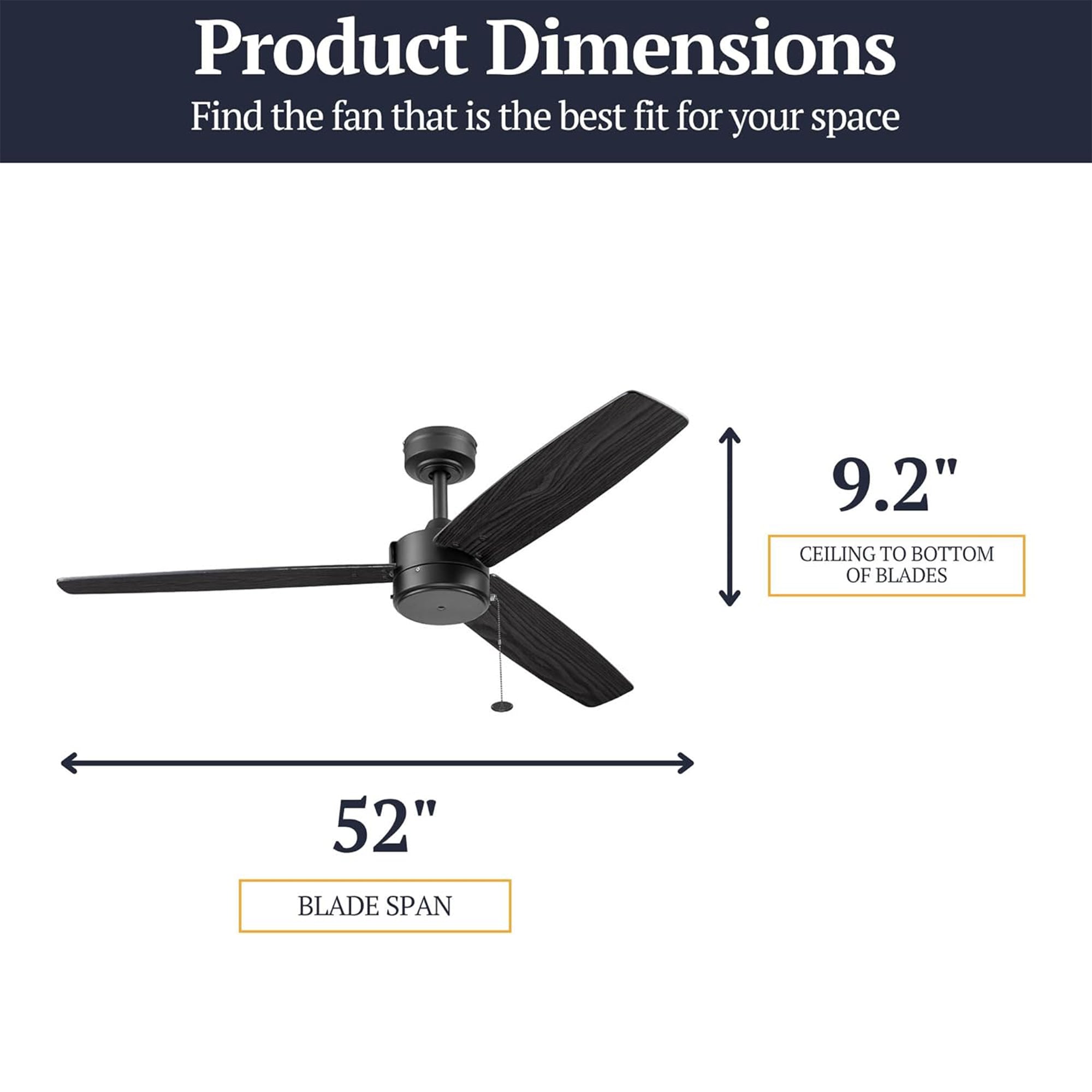 Prominence Home Journal 52" Ceiling Fan, No Light, Pull Chain Control, Black - VMInnovations
