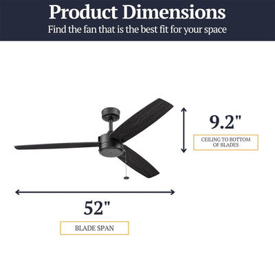 Prominence Home Journal 52" Ceiling Fan, No Light, Pull Chain Control, Black - VMInnovations