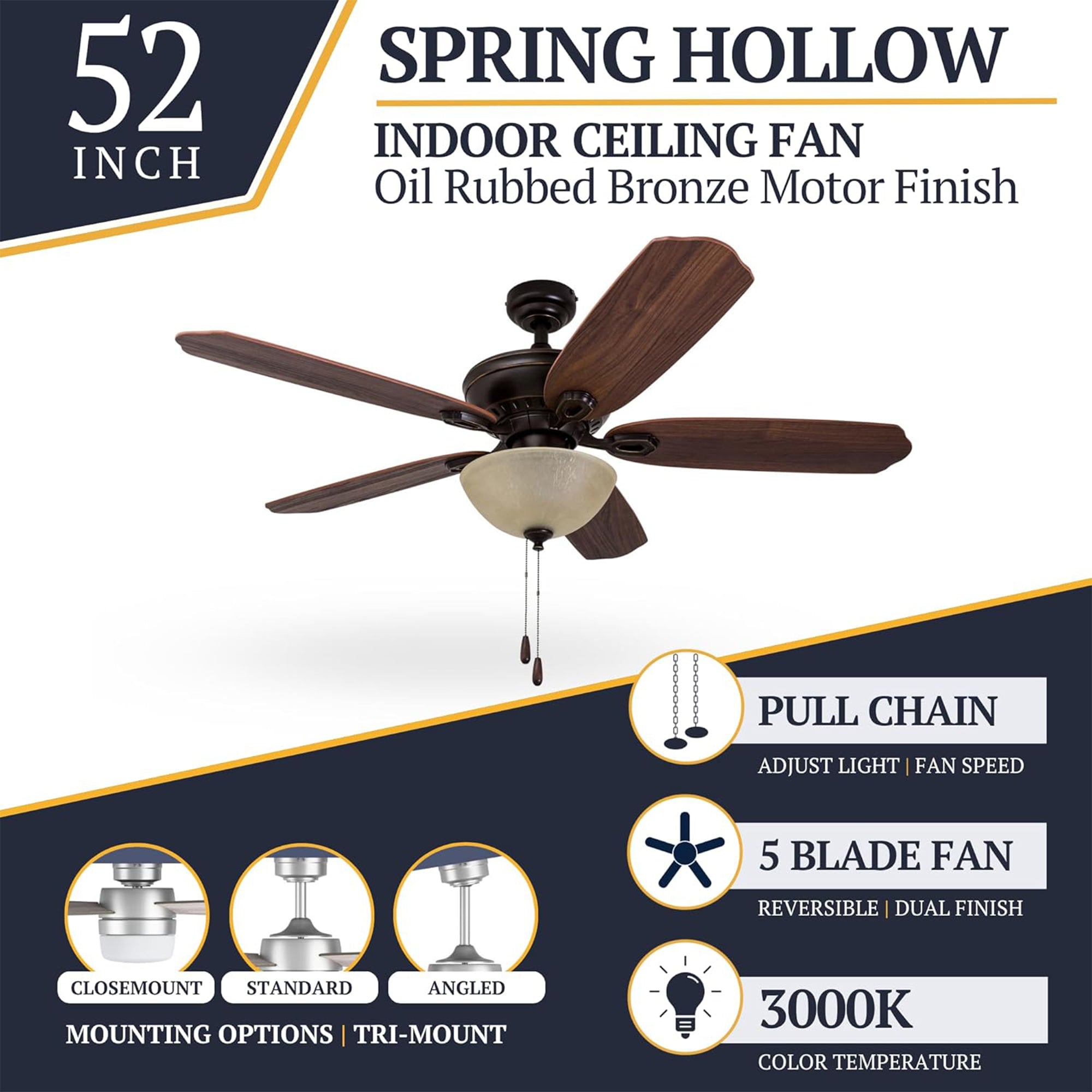 Prominence Home Spring Hollow LED Ceiling Fan w/ Light and Pull Chain(For Parts)