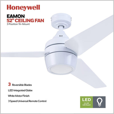 Honeywell Eamon 52" Ceiling Fan with LED Light and Remote Control, (Open Box)