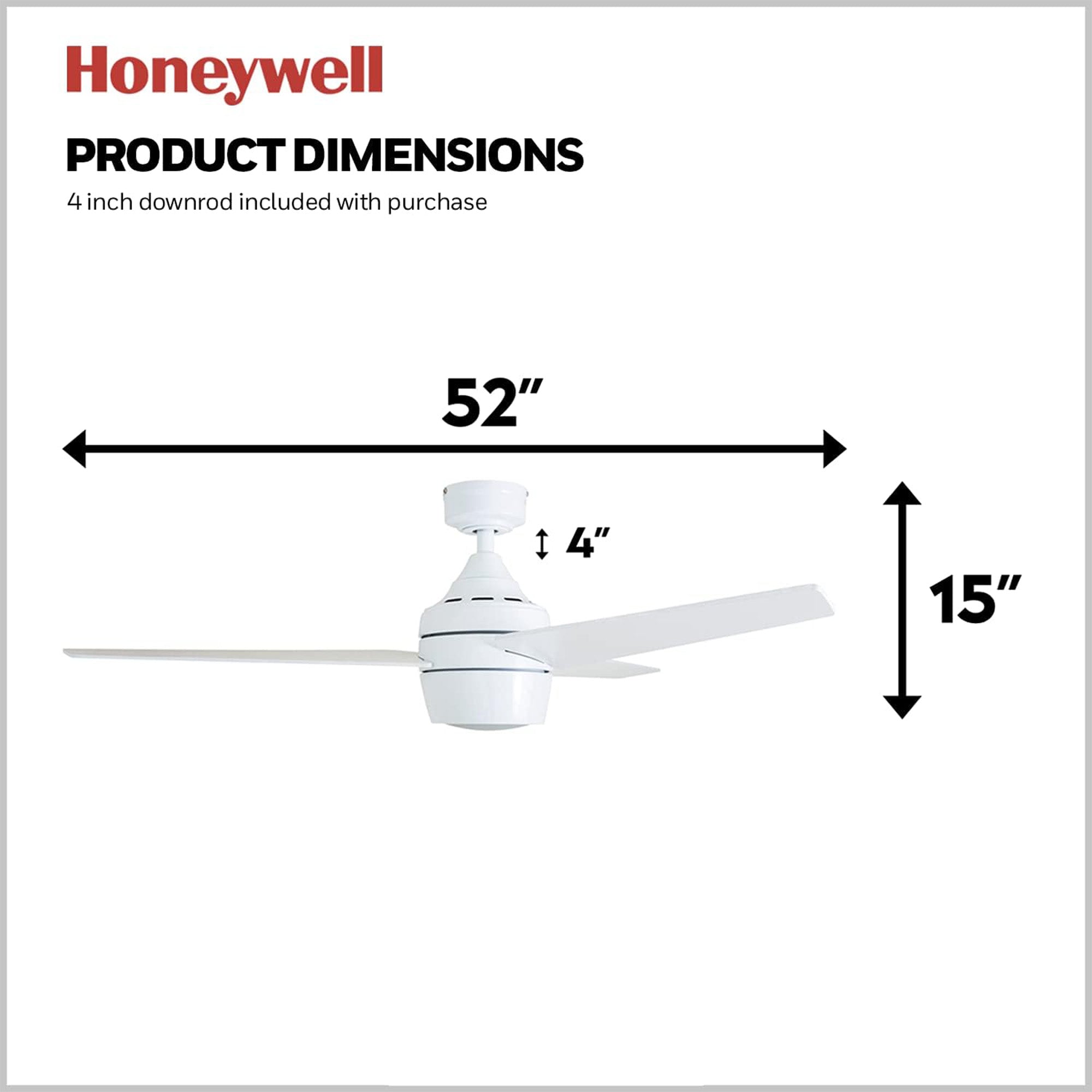 Honeywell Eamon 52" Ceiling Fan with LED Light and Remote Control, Bright White - VMInnovations