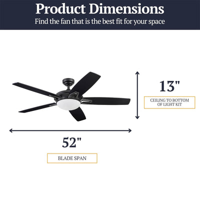 Prominence Home Clancy 52 Inch Indoor LED Ceiling Fan with Remote, Matte Black - VMInnovations