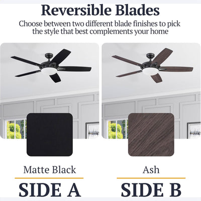 Prominence Home Clancy 52 Inch Indoor LED Ceiling Fan with Remote, Matte Black - VMInnovations