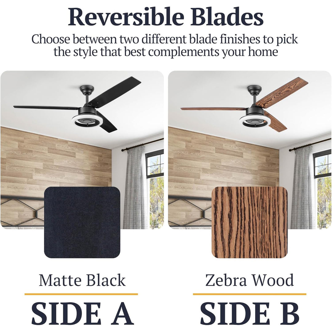 Prominence Home Orbis 52 Inch Indoor LED Ceiling Fan with Light, Matte Black - VMInnovations