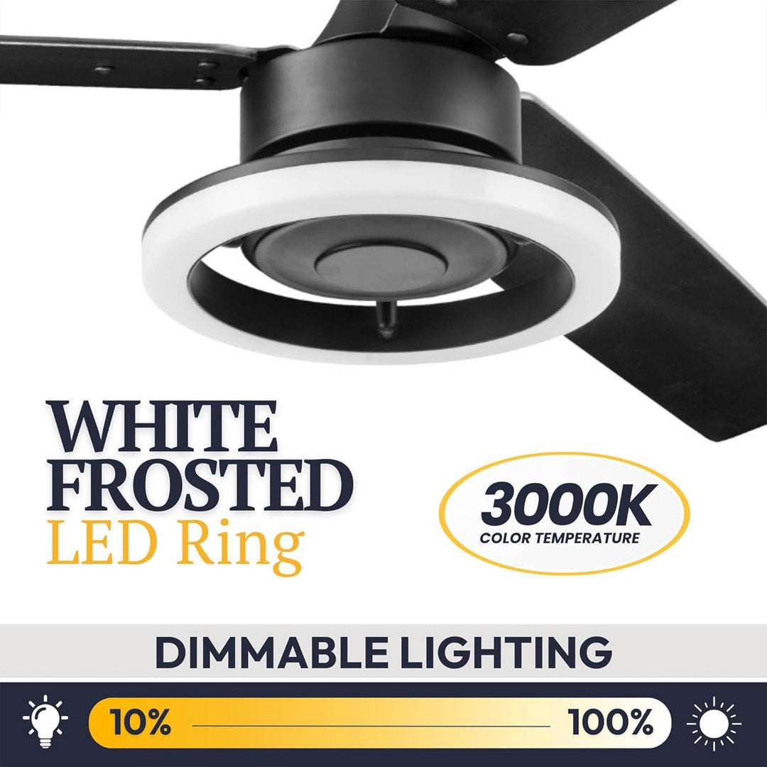 Prominence Home Orbis 52 Inch Indoor LED Ceiling Fan with Light, Matte Black - VMInnovations