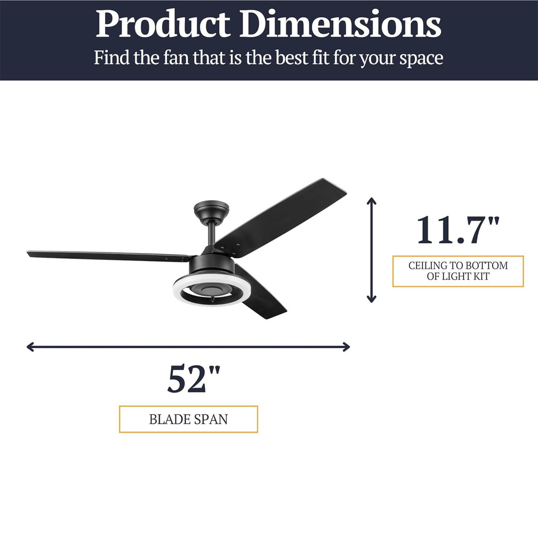 Prominence Home Orbis 52 Inch Indoor LED Ceiling Fan with Light, Matte Black - VMInnovations