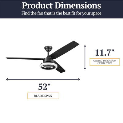 Prominence Home Orbis 52 Inch Indoor LED Ceiling Fan with Light, Matte Black - VMInnovations