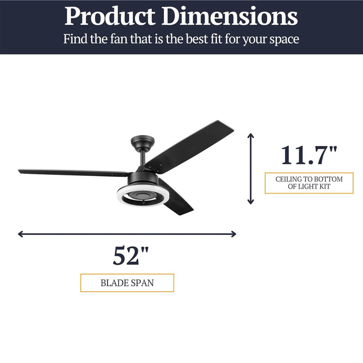 Prominence Home Orbis 52 Inch Indoor LED Ceiling Fan with Light, Matte Black - VMInnovations