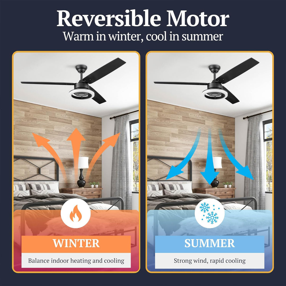 Prominence Home Orbis 52 Inch Indoor LED Ceiling Fan with Light, Matte Black - VMInnovations