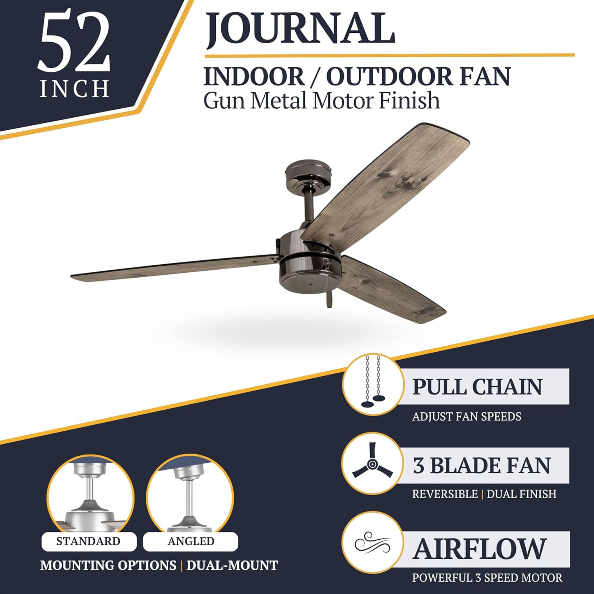 Prominence Home Journal 52 Inch Outdoor Ceiling Fan with Pull Chain (Open Box) - VMInnovations