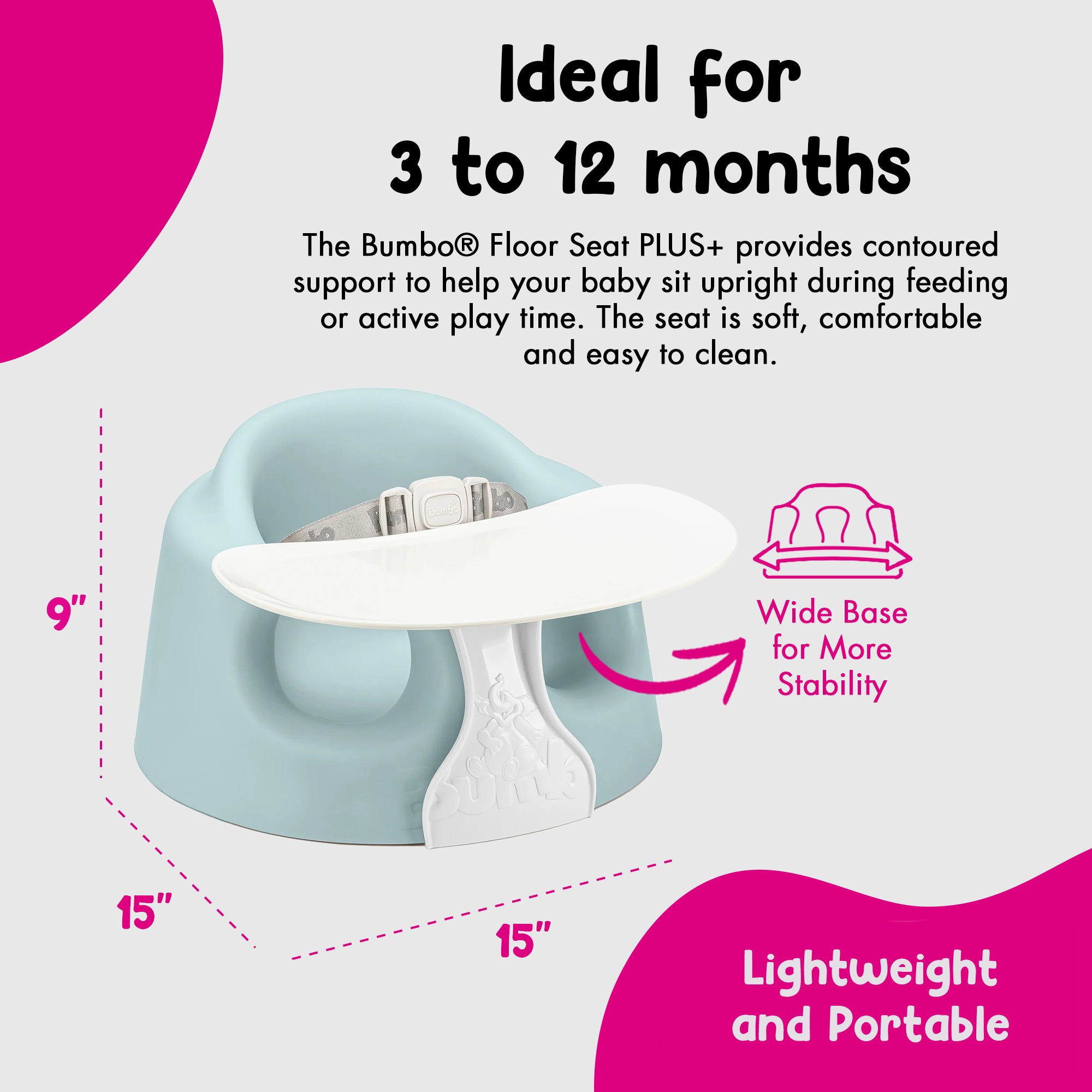 Bumbo Infant Floor Seat PLUS+ Sit Up Chair, Adjustable Harness, Mirage, 2 Pack