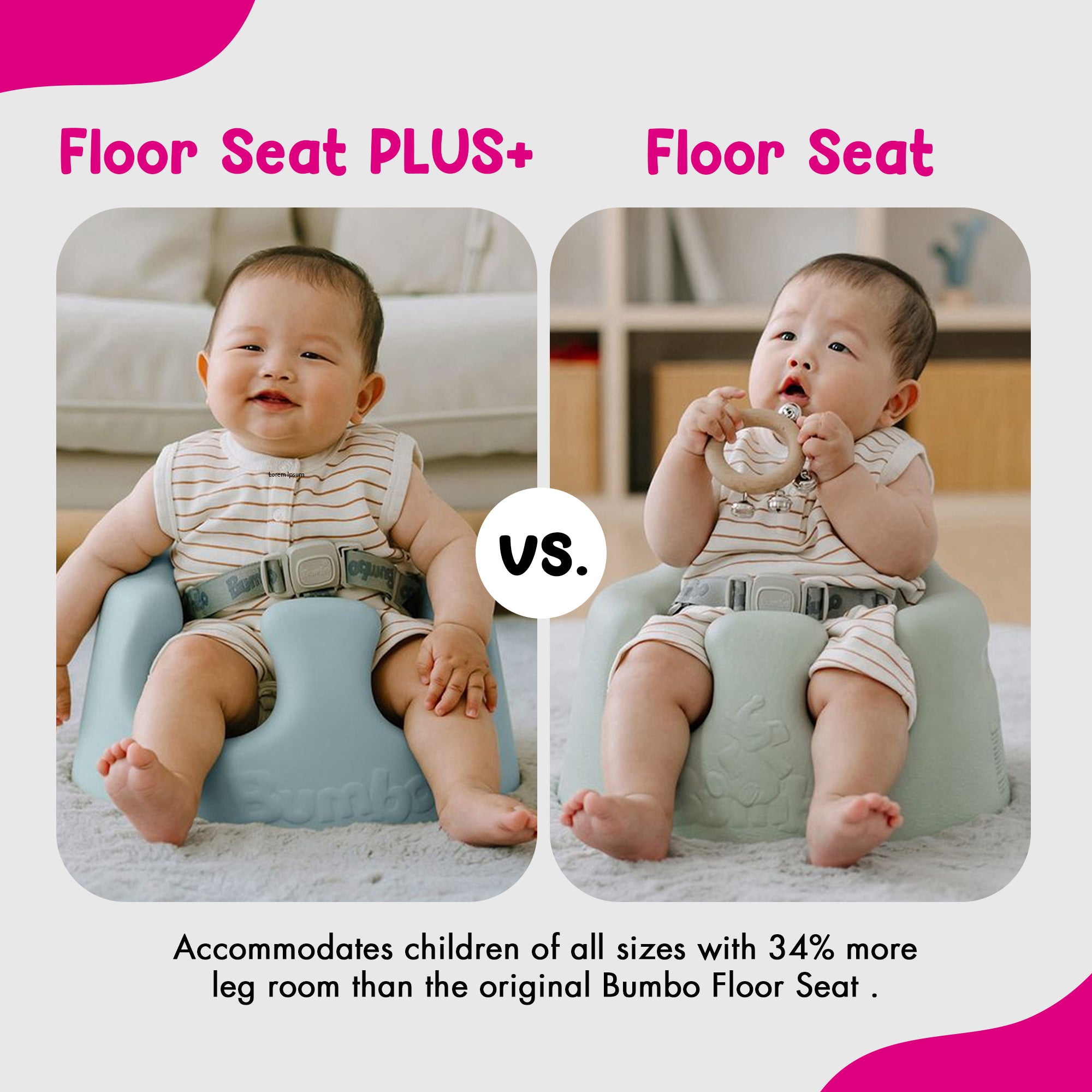 Bumbo Infant Floor Seat PLUS+ Sit Up Chair, Adjustable Harness, Mirage, 2 Pack