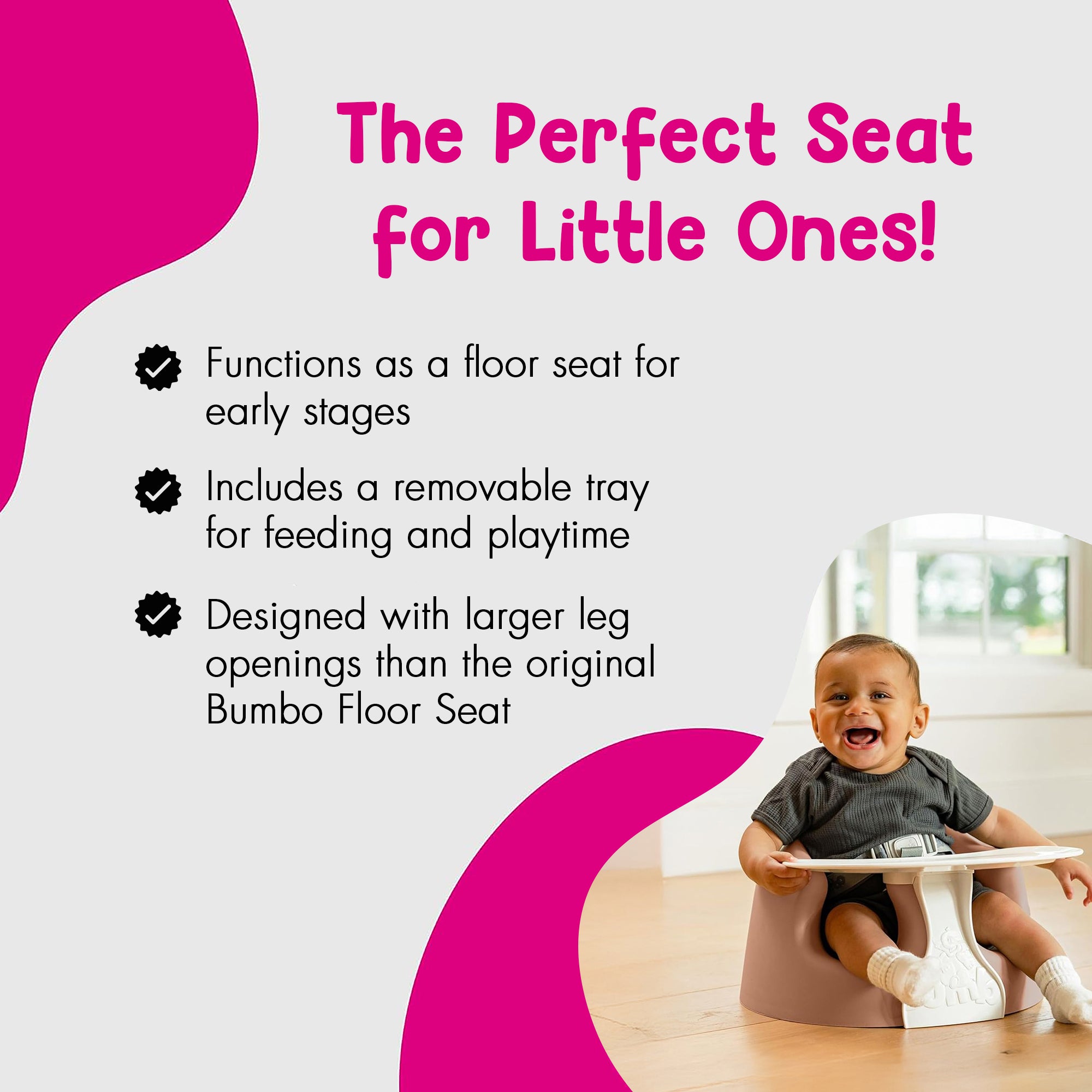 Bumbo Infant Floor Seat PLUS+ Sit Up Chair, Adjustable Harness, Rose, 2 Pack