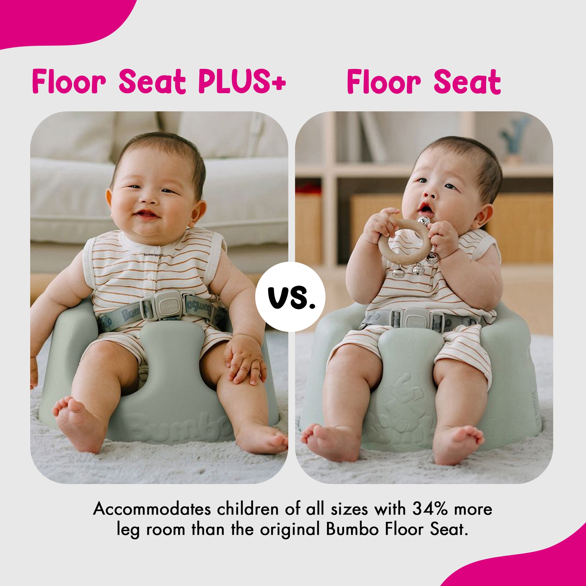 Bumbo Infant Floor Seat PLUS+ Sit Up Chair, Adjustable Safety Harness, Agave